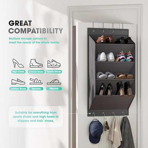WVM Over The Door Shoe Organizer with Large Deep Pockets, Hanging Closet Shoe Rack for Large Shoes, Boots, Multifunctional Entryway Door Hanger with Hooks - style: New Grey