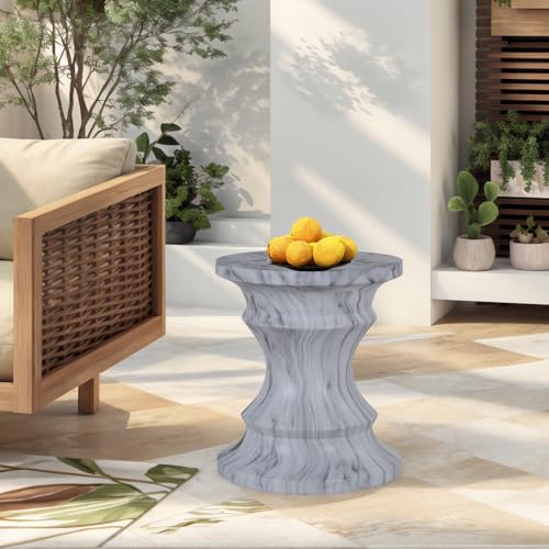 Stone Side Table,Round Faux Marble Side Table,Modern Small Stone End Table for Balcony (White-15.35"-5) - color: White-15.35"-5
