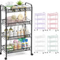 TOOLF 4-Tier Rolling Cart, Metal Utility Cart with 3 Hooks, Easy Assemble Mobile Storage Trolley On Wheels, Metal Shelving Units Kitchen Bathroom Laundry Room - color: Black, size: 4-Tier