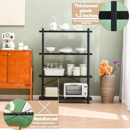 HCHQHS Bookshelf, 4-Tier Industrial Bookcase, Black Open Book Shelf, Freestanding Tall Bookshelves with Metal Frame - color: Ebony Black, size: 4-Tier (35.8"W x 51.2"H)