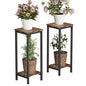 Homeiju Plant Stand Indoor, 2 Tier Wood Corner Plant Stand, Modern Square Plant Shelf Flower Stand for Living Room Patio Balcony Garden, Rustic Brown