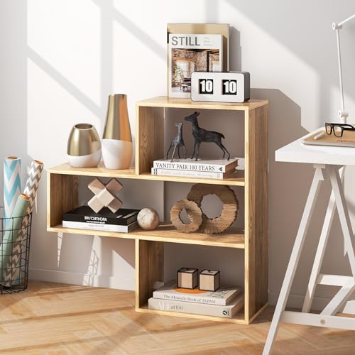 Tangkula 3 Cubes Bookcase, Irregular Open Bookcase, Freestanding Bookshelf Combination, Anti-Tipping Device, Home Display Storage Shelf for Living Room Study (Natural, 3-Cube, Convex)