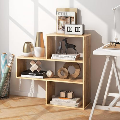 Tangkula 3 Cubes Bookcase, Irregular Open Bookcase, Freestanding Bookshelf Combination, Anti-Tipping Device, Home Display Storage Shelf for Living Room Study (Natural, 3-Cube, Convex)