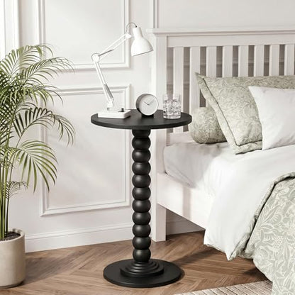 Round Side Table for Small Spaces, Modern Pedestal End Table with Solid Wood Spindle Leg, Small Drink Table Accent Nightstand for Living Room, Bedroom, Sofa Side, Apartment & Office, Black - color: Black
