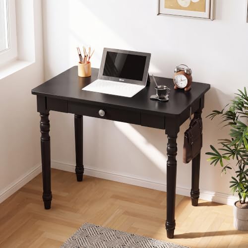 Vintage Solid Wood Writing Desk - 31.5" Mid Century Modern Desk with Drawer, Small Wooden Computer Desks for Home Office, Secretary Desks, Traditional Vanity Dressing Table for Bedroom, Black - color: B-black, size: 31.5*15.7*29.5 Inch