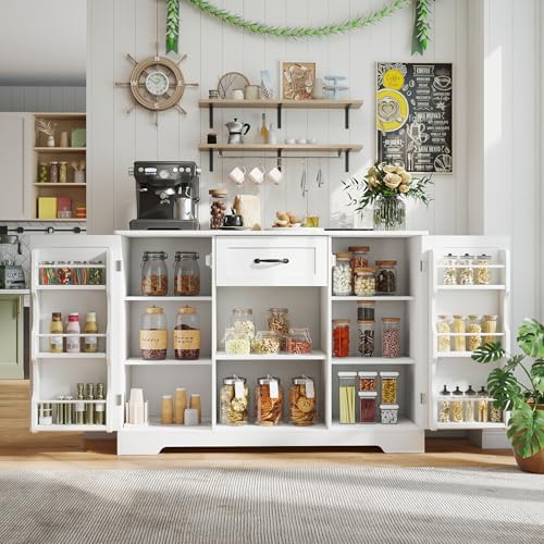 Gizoon 45" Kitchen Sideboard Buffet Cabinet with Storage Coffee Bar Cabinet with Drawer, Kitchen Pantry Storage with Door and Shelves for Bathroom and Living Room, White - color: White, size: 46"W (2 Doors + 1 Drawer)