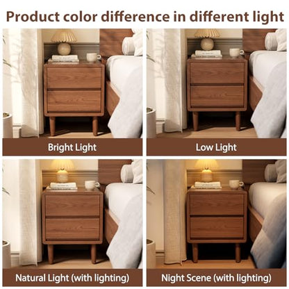 Solid Wood Nightstand Walnut Night Stand with Drawers Mid Century Modern Nightstand with Storage,Wood Night Stand,Small Bedside Table for Bedroom,Living Room,Office,Walnut Bedside Table - color: Deep Walnut, style: 2 drawers