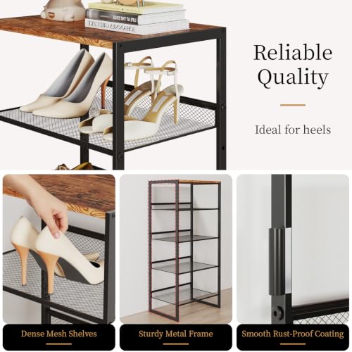 3 Tier Metal Shoe Rack, Sturdy Steel Frame with Rust-Proof Coating, MDF Top, Adjustable Flat Inclined Mesh Shelves, Anti-Tip Scratch-Resistant Feet, Sleek Show Rack for Entryway, Hallway, Garage - size: 3 Tier (16.5″x11.8″x19.8″)