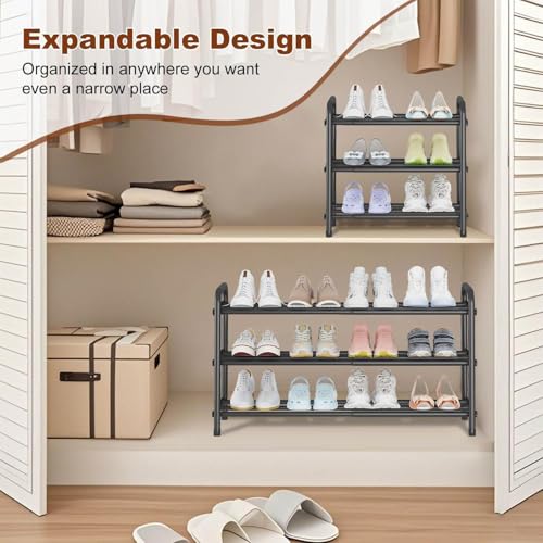 3 Tier Expandable Shoe Rack Metal Shoe Stand Shelf Storage for Entryway Closet Doorway, Black - size: 3 Tier