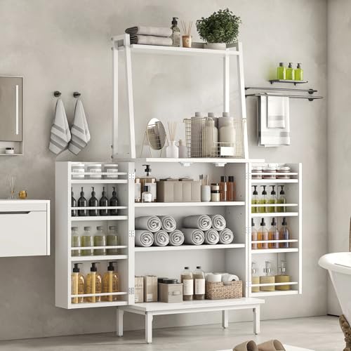 51" White Kitchen Pantry Cabinet, Kitchen Storage Cabinet, Small Coffee Bar Cabinet, Modern Kitchen Hutch with Microwave Stand, Adjustable Shelves, Food Pantry Cabinet for Dining Room - color: A-51'' White