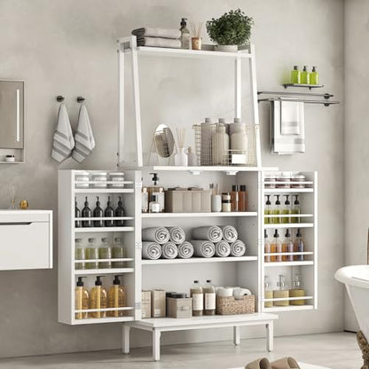 51" White Kitchen Pantry Cabinet, Kitchen Storage Cabinet, Small Coffee Bar Cabinet, Modern Kitchen Hutch with Microwave Stand, Adjustable Shelves, Food Pantry Cabinet for Dining Room - color: A-51'' White
