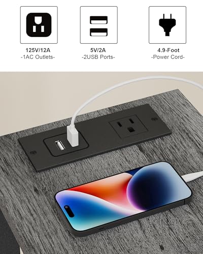 TUTOTAK Narrow Side Table Set of 2, Small End Table with Charging Station | 2-Tier Skinny Sofa Table, Slim Nightstand, Easy Assembly for Living Room, Bedroom, Grey TB01BY0602 - color: Charcoal Grey, size: 2-tier