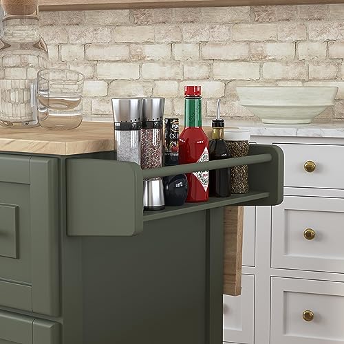 Homestyles Mobile Kitchen Island Cart with Wood Top and Dropleaf Breakfast Bar, 18" D x 53.5" W x 36" H, Green - color: Green