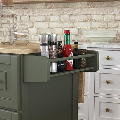 Homestyles Mobile Kitchen Island Cart with Wood Top and Dropleaf Breakfast Bar, 18" D x 53.5" W x 36" H, Green - color: Green