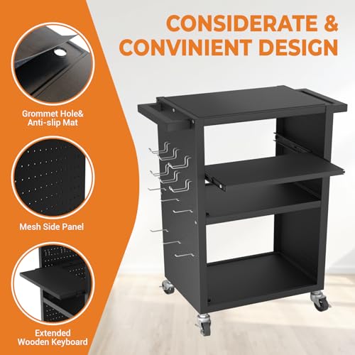 Mobile AV Cart with Pullout Keyboard Tray, Rolling Computer Cart Height Adjustable Rolling Media Utility Cart with 4 Wheels - size: Style9 24x18Wx42H