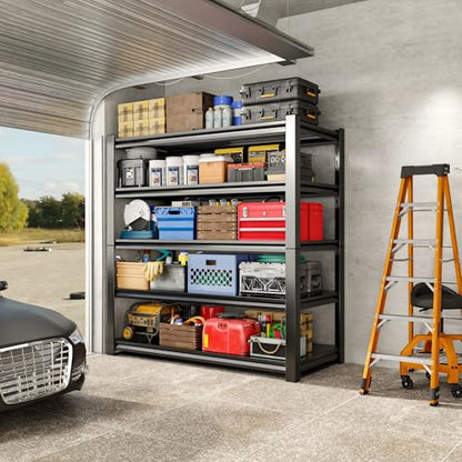 24" W Garage Shelving,5-Tier Heavy Duty Shelving Unit,3000LBS Adjustable Metal Storage Shelves,Storage Rack Units for Industrie,Shed,Warehouse,Basement,Black,23.6" W x 15.7" D x 63" H - size: 15.7"Dx23.6"Wx63"H