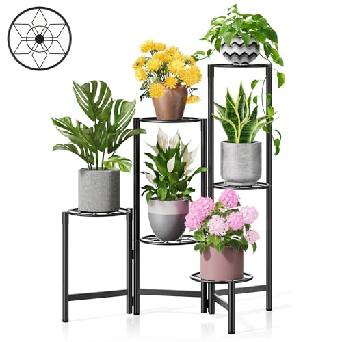 6 Tier Black Corner Metal Tall Plant Display Shelf Rack for Patio - color: BlackDiamond, size: 6-tiers