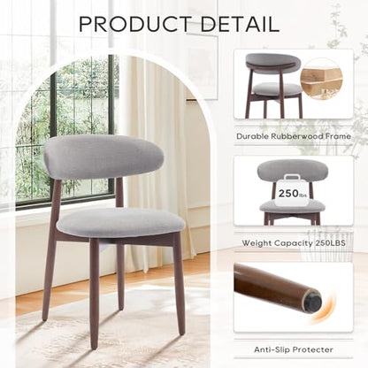 COLAMY Wooden Dining Chairs Set of 4, Modern Fabric Upholstered Dining Room Chair, Farmhouse Kitchen Chair with Foot Pegs, Light Grey - color: Lightgrey, size: Set of 4