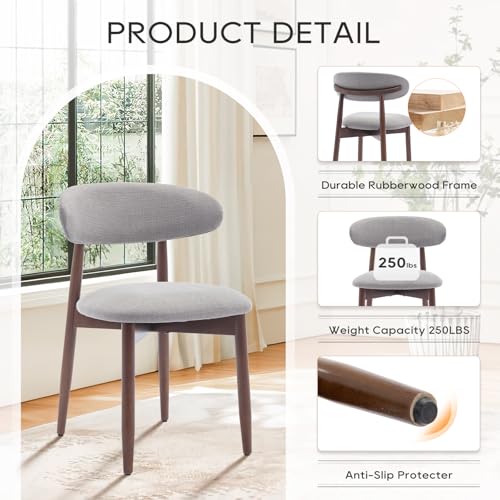 COLAMY Wooden Dining Chairs Set of 6, Modern Fabric Upholstered Dining Room Chair, Farmhouse Kitchen Chair with Foot Pegs, Light Grey - color: Lightgrey, size: Set of 6