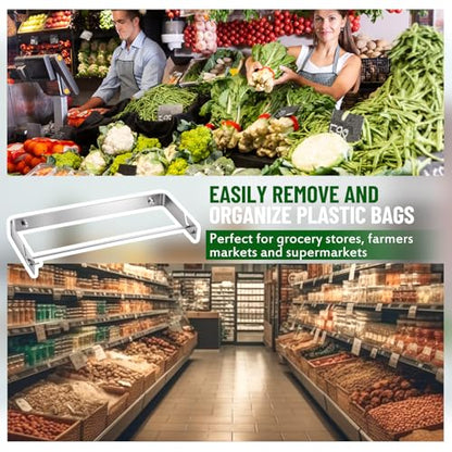 Stainless Steel Produce Bag Roll Holder Wall Mount Plastic Grocery Bag Holder for Supermarket Grocery Kitchen, 13.4 x 6.4 x 1.3 Inch (Silver) - color: Silver