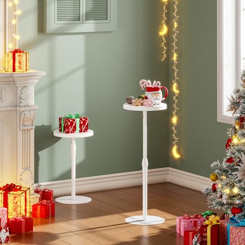 TUTOTAK Tall Round Side Table, Small End Table, Drink Table, Pedestal Table | for Small Spaces, Accent Nightstand, livingroom, Bedroom, White TB01BW096 - color: White, size: 1 Pack, style: Adjustable