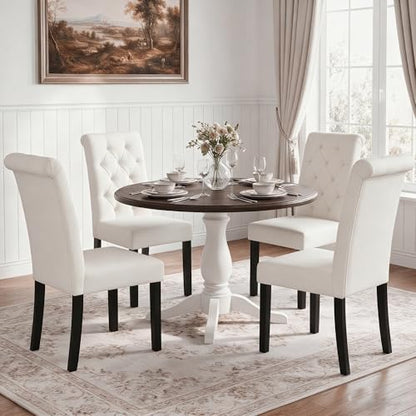 LSSBOUGHT Upholstered Dining Chairs Set of 2,Tufted Parsons Kitchen Chair with Solid Wood Legs, Modern Towel Fabric Side Chair for Dining Room/Restaurant(2pcs,Beige) - color: Beige-fabric, size: Set of 2