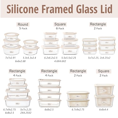 Urban Green Glass Food Storage Containers with Glass Lids, Microwave Safe Food Container Set, Aitight Meal Prep Container Set, LeakProof, 100% Plastic Free, 5 Pack - color: Ivory White -5p