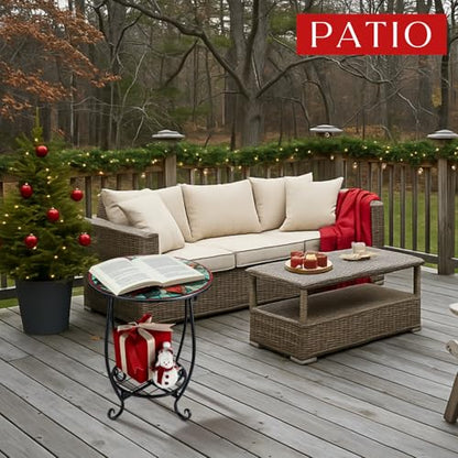 Cinnvoice Outdoor Side Table Round Small Mosaic Patio Accent Indoor End Plant Coffee Tea Table for Yard Patio Porch Garden Living Room, Bedroom(Poinsettia,14 Inch) - size: 14 Inch, style: Poinsettia