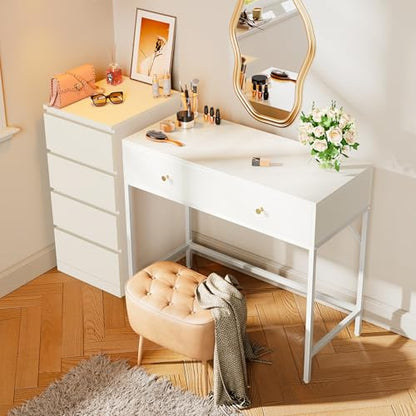 SUPERJARE 39.4" White Desk with 2 Drawers, Modern Makeup Vanity Desk, Small Computer Desk Home Office Desk for Writing Study Bedroom - color: White, size: 39.4 inch