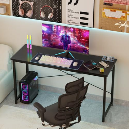 Sweetcrispy Small Computer Desk, 63" Office Writing Desk with Metal Frame & Wooden Top, X-Shaped Reinforcement, Student Study Home Bedroom Table, Black - color: Black, size: 63-Inch