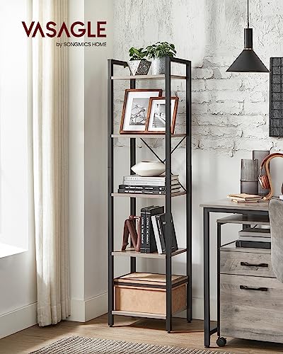 VASAGLE 5-Tier Bookshelf, Bookcase with Steel Frame, Book Shelf for Living Room, Home Office, Study, 11.8 x 15.7 x 60.2 Inches, Industrial Style, Heather Greige and Ink Black ULLS100B02 - color: Heather Greige + Ink Black, size: 5 Tiers (11.8"D x 15.7"W x