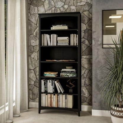 Camaflexi Shaker Style 6 Shelf Bookcase/Solid Wood / 72 inch Tall/Adjustable Shelving/Closed Back/Display Bookshelf for Living Room, Bedroom, Home and Office, Black - color: Black, size: 72"