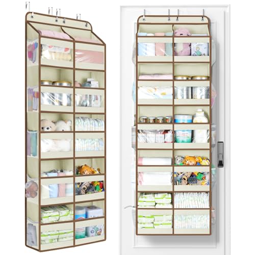 Yecaye 5-Tier Over The Door Organizer Dual-Column, 80lbs Load Over the Door Storage of 10 Compartments, Heavy Duty Door Organizer Hanging for Bedroom Closet Nursery Bathroom Pantry, Beige, 2 Pack - color: Beige, size: 2 Pack 5 Tier