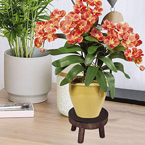Wood Plant Stands Indoor Outdoor, 9cm/3.5 Tall Plant Holder Wooden Stool Display Stand Flower Pot Stand Small Round Side Plant Table Planter Stands for Indoor Plants (Brown, 17cm)