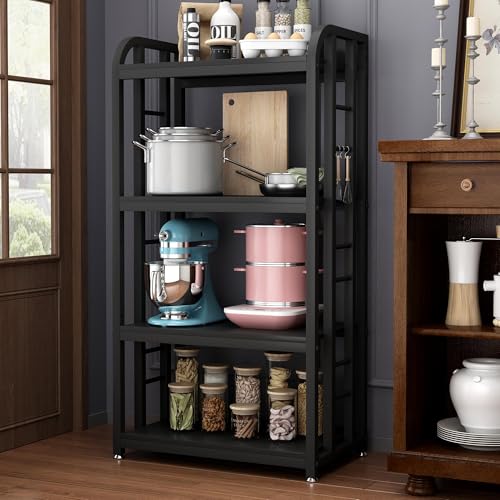 4-Tier Kitchen Baker's Rack, Free Standing Microwave Oven Stand Utility Storage Shelf Island Coffee Bar for Living Room, Home Office (Black) - color: Black