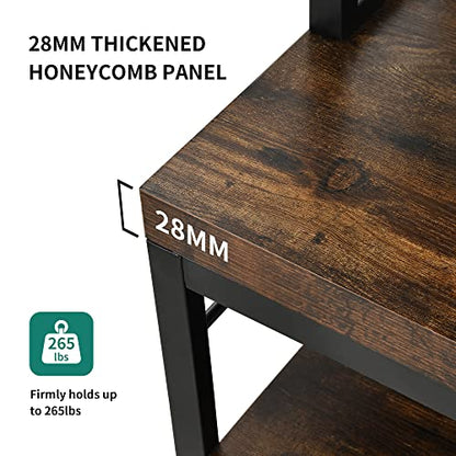 YITAHOME Kitchen Microwave Bakers Stand 31 Inches Wine Rack Free Standing Small w Storage for Liquor Glasses Power Outlet Tall Farmhouse Utility Shelf Pantry Dining Room Coffee Bar Hutch, Rustic Brown | 5-Tier Storage, Wine Rack, Glass Holders, Power Outl