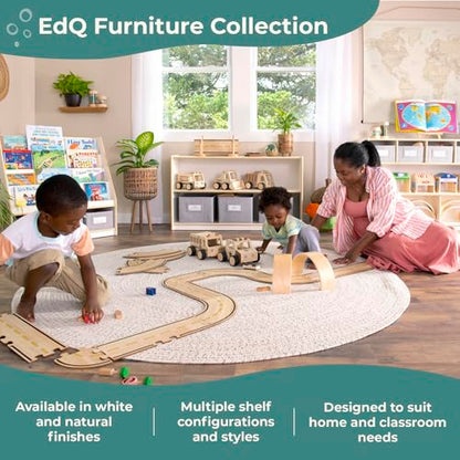 Guidecraft EdQ 5 Compartment Storage 24'' White with 3 Fabric Bins: Wooden Multi-Purpose Bookcase and Toy Organizers and Storage; Homeschool and Classroom Furniture - color: White