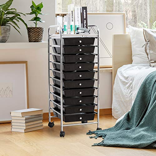 DREAMADE Rolling Cart with Storage Drawers, Utility Cart with Removable Plastic Drawers, Lockable Wheels, Art Cart for Classroom Organization Art Supplies Office Scrapbook (10 Drawers, Black) - color: Black, style: 10 Drawers