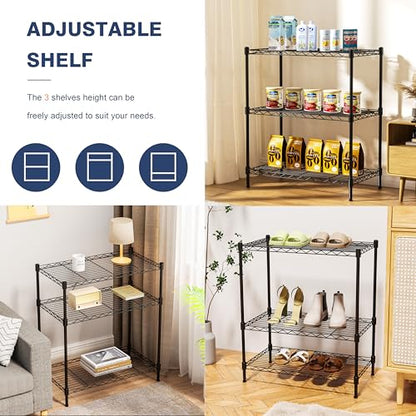 3-Tier Wire Shelf Rack,24" Dx14 Wx 30" H,Wire Metal Shelving with Lockable Wheels,Height Adjustable Storage Standing Shelves for Kitchen,Living Room,Laundry,Office,Pantry,Studio,Black - size: 3-Tier,24"x14"x30"(WxDxH)