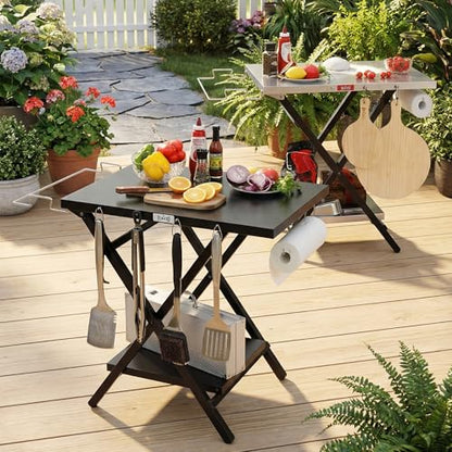 Feasto Outdoor Grill Table, Folding Prep Table, 30" x 24", Black | with Garage Rack & Tissue Holder, Foldable Pizza Oven Stand & Griddle Stand for Gathering and Party - color: Black