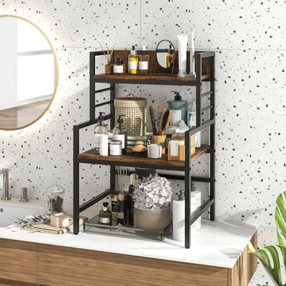 GOFLAME Microwave Stand Countertop, 3-Tier Microwave Oven Rack with Storage, Heavy-Duty Metal Frame, Multifunctional Tabletop Organizer Shelf for Kitchen, Home Office, 110lbs Capacity, Industrial