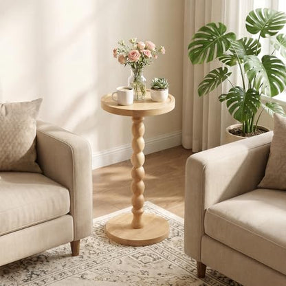 Round Side Table, Small End Table for Small Spaces with Solid Wood Leg, Accent Nightstand, Coffee Table for Living Room, Bedroom, Conference Room, Hallway, Home Office, Natural Wood Color - color: Natural