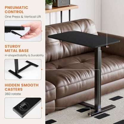 Sweetcrispy Overbed Bedside Table with Wheels, Adjustable Hospital Home Use, Rolling Laptop Mobile Standing Space Saving Durable Frame Side Storage Shelf Easy Assembly, Black - color: Black