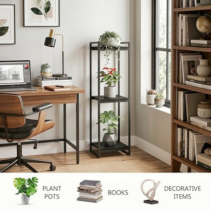 45" Tall Indoor Plant Stand, 3-Tier Flower Pot Rack, Black | Modern Minimalist Look, Wood Finish, for Living Room, Bedroom, Balcony, Space-Saving, Sturdy Metal Frame