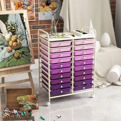 DREAMADE Rolling Cart with Storage Drawers, Utility Cart w/Removable Plastic Drawers, Lockable Wheels, Art Cart for Classroom Organization Art Supplies Office Scrapbook (20 Drawers, Purple Gradient) - color: Gradient Purple, style: 20 Drawers