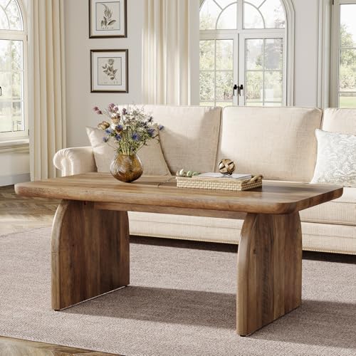 Tribesigns Rectangle Coffee Table, 47-Inch Wood Rectangular Living Room Table, Farmhouse Accent Center Low Cocktail Tea Table with Sturdy Base & Rounded Corners, Easy Assembly (Rustic Brown) - color: Rustic Brown