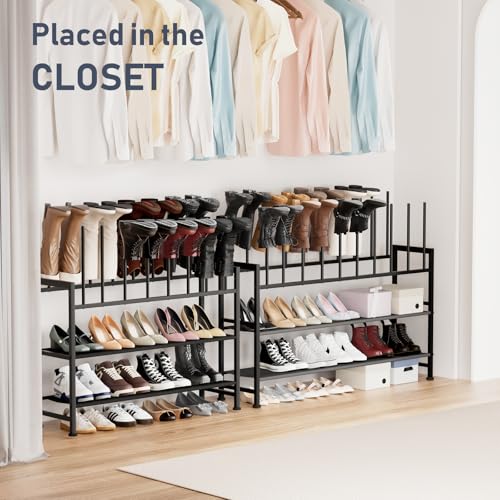 DIMJ Boot Rack 4-Tier - Black Metal Boot Storage Rack Tall Boots Organizer, Multiuse Shoe Rack for Boots, Sneakers, High-Heel, Entryway, Fits 10 Pairs - size: 4-Tier - 10 Pairs