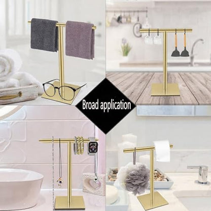 Freestanding Hand Towel Holder Countertop Modern Stand Towel Rack with Square Base Space Saving 304 Stainless Steel Hand Towel Holder Brushed Gold Finished - color: Freestanding Stainless Steel Towel Rack Brushed Gold on Countertop