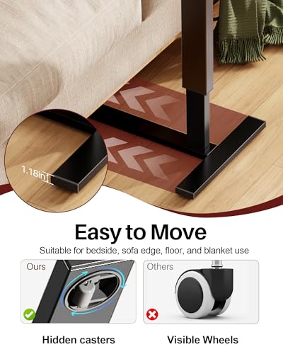 Foldable Overbed Table with Wheels, Pneumatic Adjustable Desk | 31.5 X 17.7 In Desktop with Cup Holders and Tablet Slot, Hidden Casters, 88 Lbs Capacity, Installs on Either Side of Bed - color: Black
