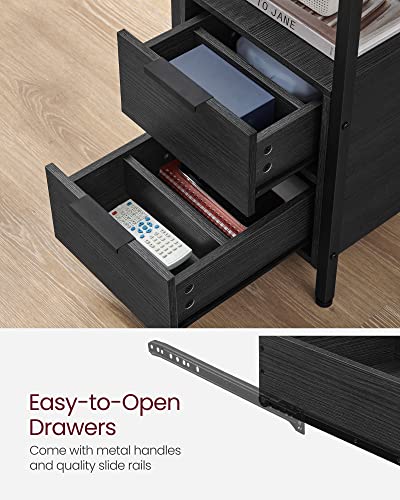 VASAGLE Side End Table with Charging Station, Slim Nightstand with 2 Drawers, Narrow Bedside Table for Living Room, Small Spaces, Charcoal Gray and Ink Black ULET321B22 - color: Charcoal Gray + Ink Black, size: 23.6"D x 13.8"W